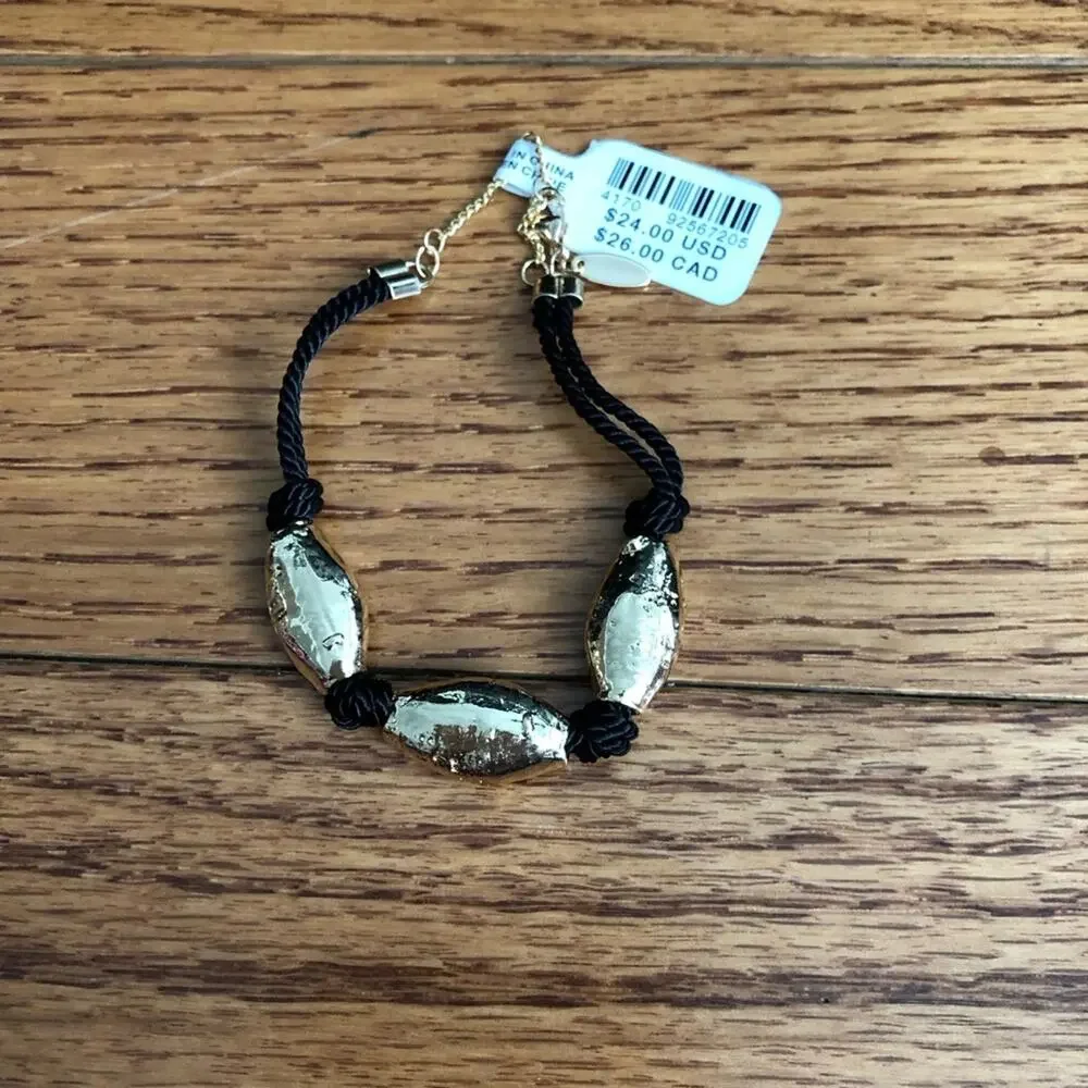 Anthropologie Gold-Toned Black Cord Classic Casual Simple Bracelet NWT